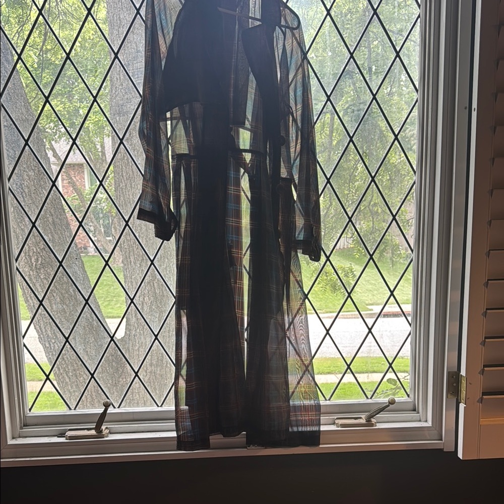 Sheer Plaid Longline Duster Porridge brand